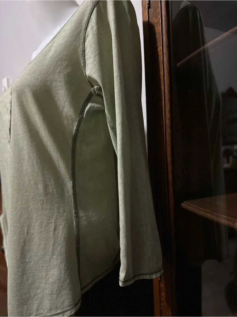 Guess Sage Green Ribbed Knit Button-Front Long Sleeve Top - Picture 4 of 4
